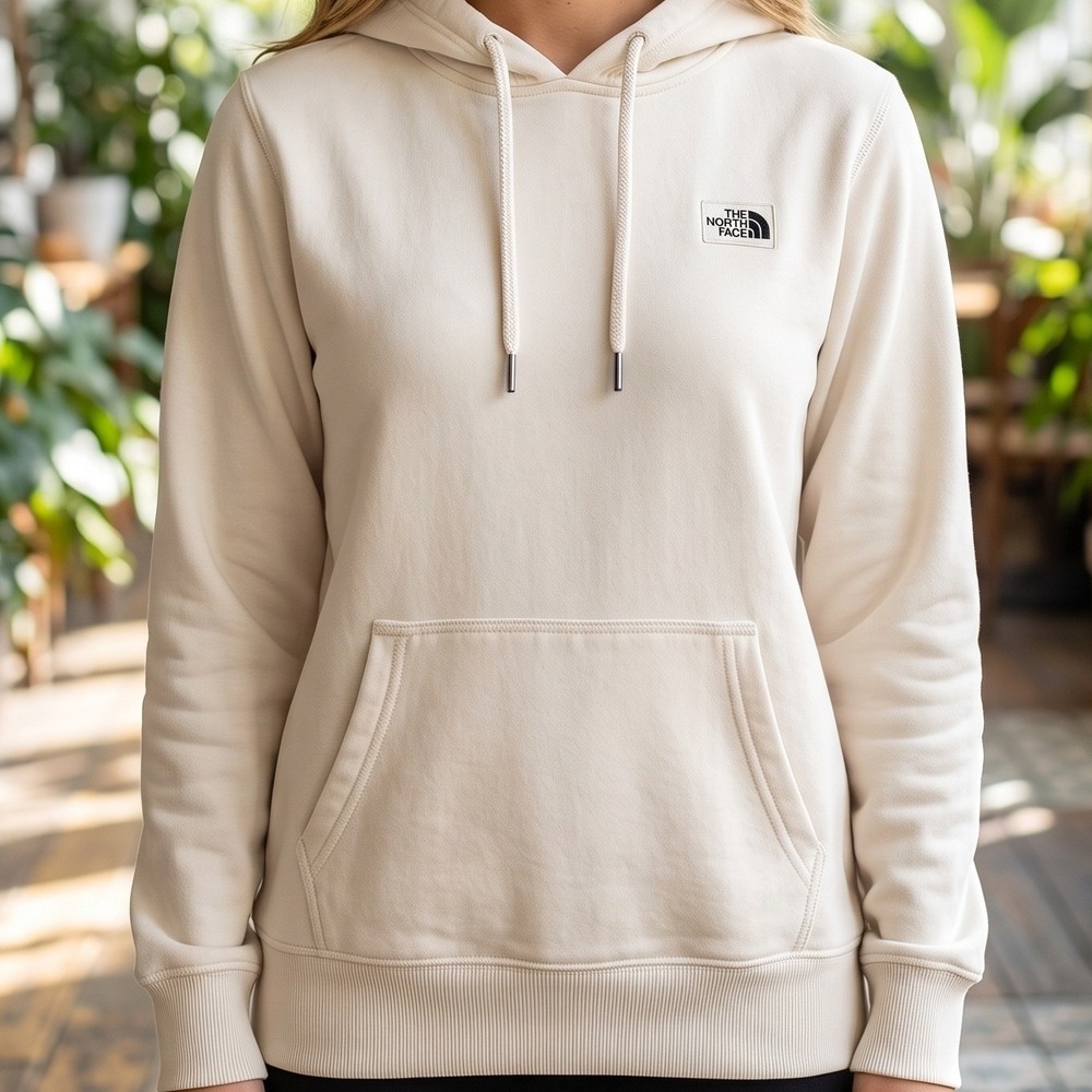 The North Face Womens Heritage Patch Pullover Hoodie Cream Off White S P